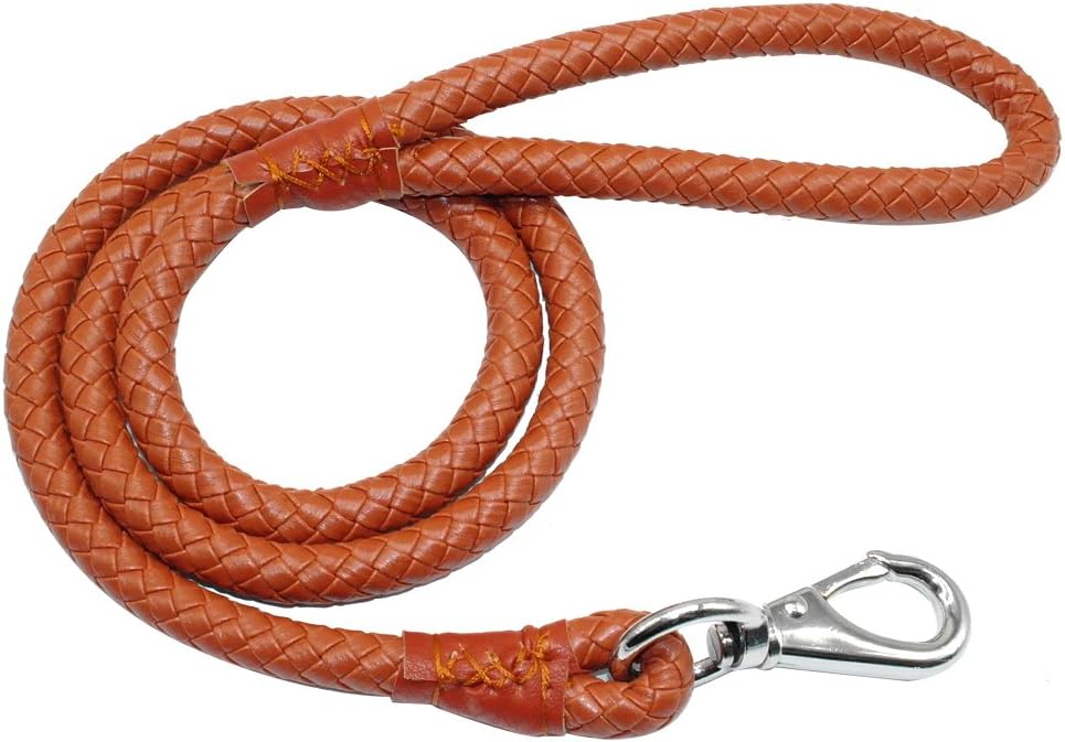 Yunneihe Braided Rolled Rounded Pu Leather Dog Leash Pet Rope Lead for Small Medium & Large Dogs Training & Walking 4ft Foot - Brown