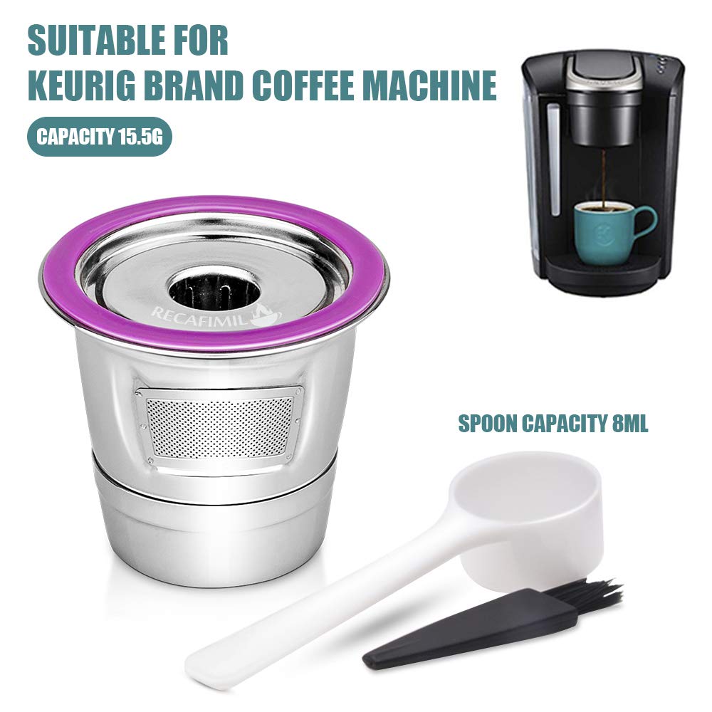 AOZBZ Stainless Steel Reusable Coffee Capsule K Cups Coffee Pod Filter Refillable Coffee Capsules with Brush Spoon