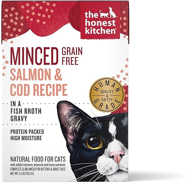 THE HONEST KITCHEN MINCED GRAIN FREE SALMON & COD RECIPE IN FISH BROTH GRAVY WET CAT FOOD