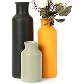Ceramic Vases Set of 3, Farmhouse Decor Flower Vase for Centerpiece Table Decorations, Boho Decor Vases, Rustic vase in Various Sizes for Living Room,Fireplace, Shelves