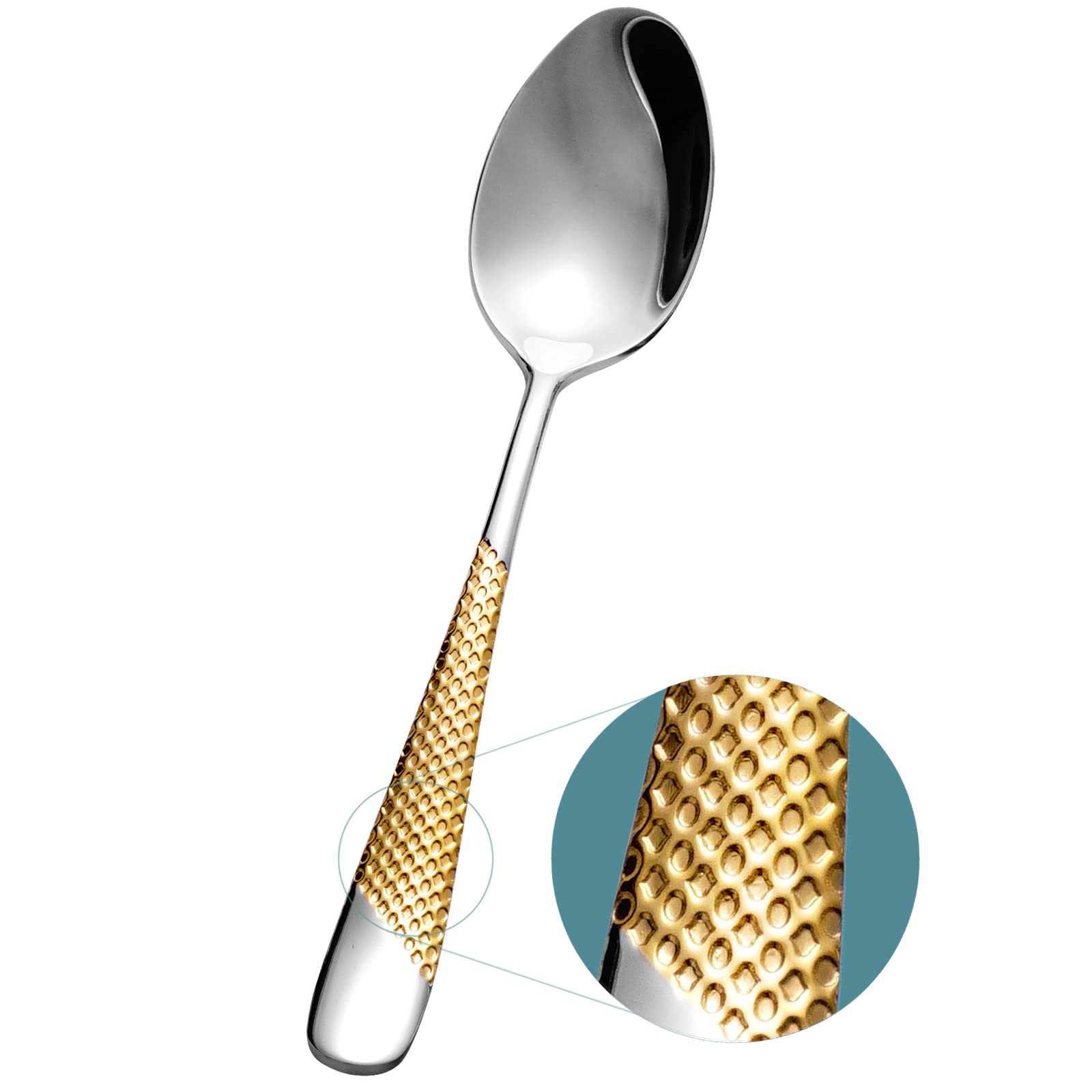 Xideman® Premium Hammered Cutlery Dinner Spoons (20.2cm), 18/10 Stainless Steel Fine Soup Spoons Set of 6, Tablespoons for Home, Kitchen or Restaurant, Dishwasher Safe (Silver Gold)