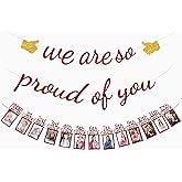 Red Graduation Photo Banner for 2025 Grad Party Decorations with We are So Proud of You Graduation Banners Garland for Congratulation Party Supplies