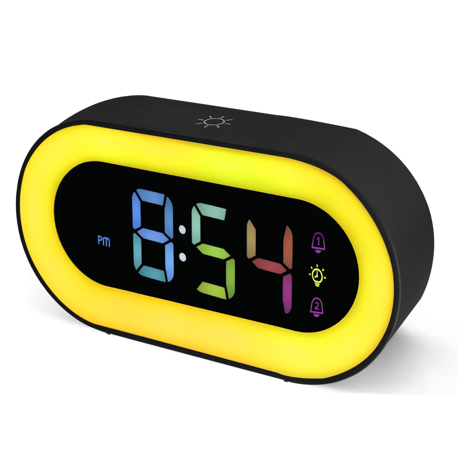 Seutgjie Kids Alarm Clock Battery Powerd, Boys Alarm Clock for Kids Girls Boys Teens Rechargeable Dual Alarms 9 RGB Light 18 Ringtones Snooze Modes 12/24 Hours for Kids
