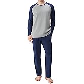 DAVID ARCHY Mens Pajamas Set - Soft Pj Sets for Men Long Sleeve Pajamas Men Cotton Mens Pjs Sets Loungewear with Pockets