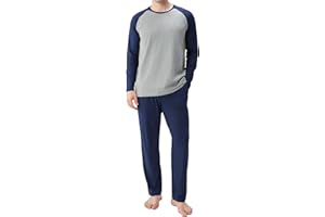 DAVID ARCHY Mens Pajamas Set - Soft Pj Sets for Men Long Sleeve Pajamas Men Cotton Mens Pjs Sets Loungewear with Pockets