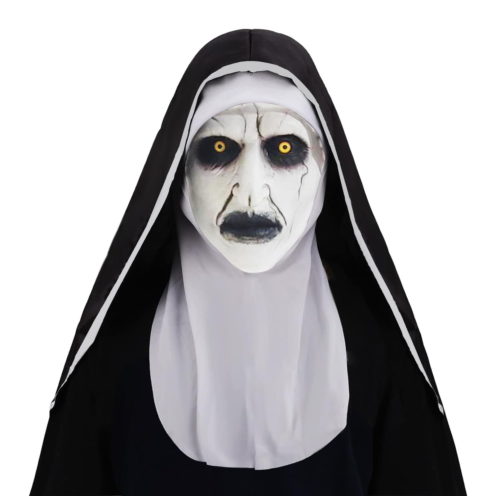 IFQKNUYL Scary Halloween Mask The Nun, Creepy Latex Mask Horror Full Head Mask with Headscarf, Nun Scary Latex Mask for Halloween Carnival Party for Adult (Stil A)
