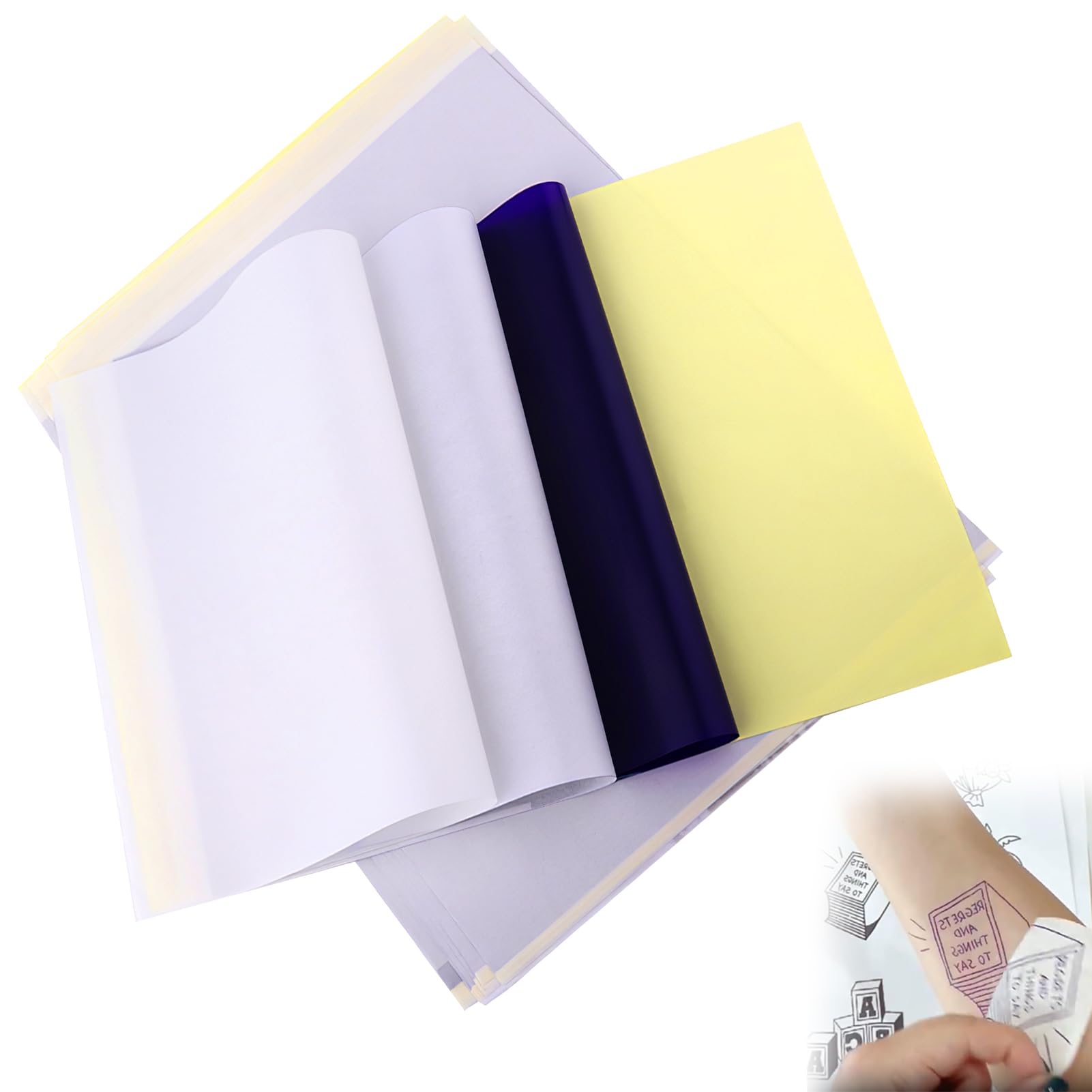 20 Sheets Tattoo Transfer Paper 4 Layers Temporary Stencil Paper, Reusable A4 Size Thermal Transfer Stencils Kit Dual-Use DIY Tattoo Tracing Paper for Printer & Hand Drawing