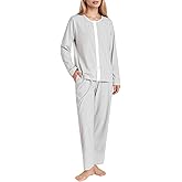 Latuza Women's Petite Cotton Pajama Set Striped Button Down Pjs