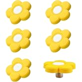 AUXBC 6pcs Yellow Flower Shape Knobs - Soft Rubber Handles, Cabinet Drawer Pulls for Kids' Rooms &amp; Closets, 1.8x1.8x0.85 Inch with Screws