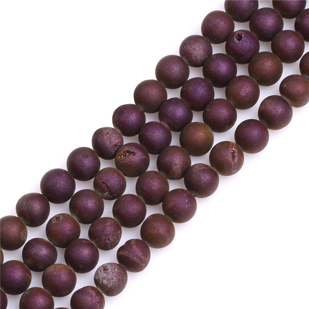 10mm Vine Red Druzy Drusy Metallic Coated Agate Gemstone Round Loose Beads for Jewellery Making DIY Handmade Craft Supplies 15"