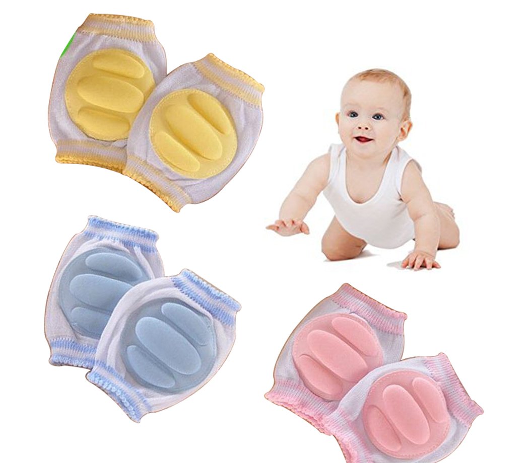 Hillento Breathable Adjustable Elastic Unisex Infant Toddler Baby Kneepads Knee Elbow Pads Crawling Safety Protector, Infants, Boys, Girls, Kids, 3 Pairs, Random Color