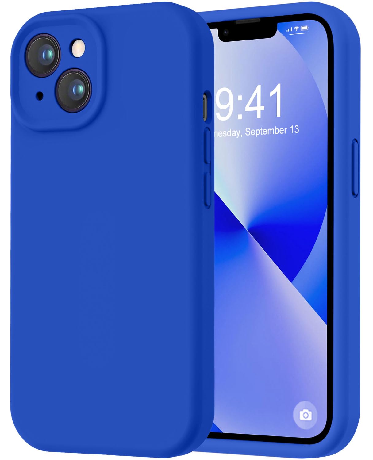 Photo 1 of LOVE 3000 Designed for iPhone 13 Case, Premium Silicone with [Camera Protection] [Soft Anti-Scratch Microfiber Lining] Shockproof Protective Phone Case for iPhone 13 Women Men Girls 6.1", Klein Blue