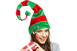 BigOtters Christmas Elf Hat, Long Striped Felt Hat with Cute Brooch Pin for Kids Adults