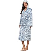 RONGTAI Women's Plus Size Fleece Robe Soft Thermal Bathrobe with Pockets and Belt,Solid Color Hooded Collar Robe(Blue Leopard,2X)