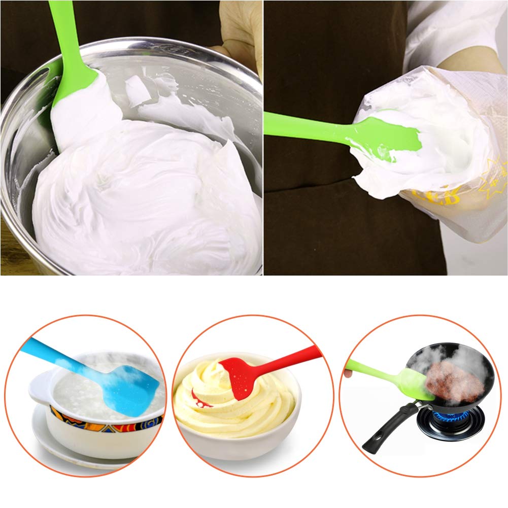 Silicone Spatulas Set, Rubber Spoon Spatula Heat Resistant Spoonula One Piece Design Seamless Spatula Non-Stick Scrapers Baking Mixing Tool (Black Set)