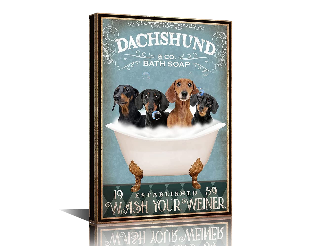Dachshund Decor Bathroom Wall Decor Dachshund Gifts for Women Vintage Canvas Framed Poster Dachshund Dog Funny Bathtub Accessories Home Toilet Wall Art Ready to Hang - 18" Wx12 H