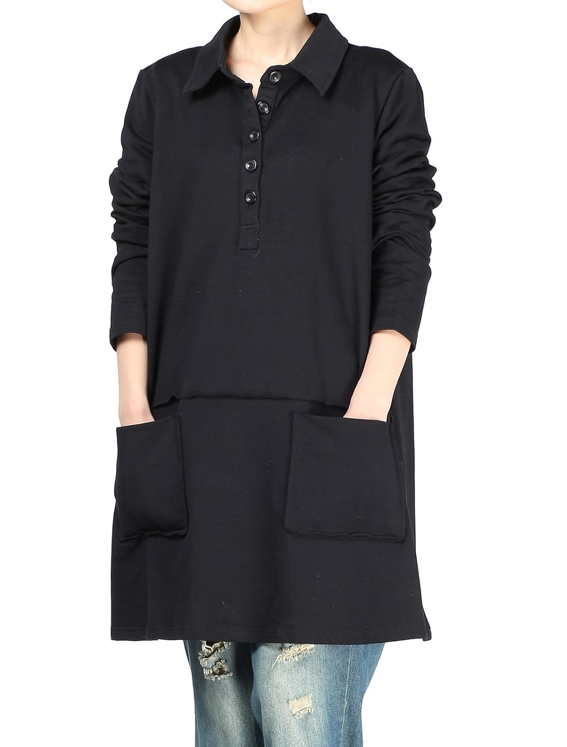 Vogstyle Women's Lagenlook Top Plain TShirt Dress with Two Big Pockets