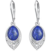 PROESS Filigree Teardrop Earrings S925 Sterling Silver Turquoise/Black Onyx/Peridot/Lapis Lazuli/Abalone Dangle Earrings Teardrop Jewelry for Women Mothers Day Birthday Christmas Gifts