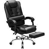 HOFFREE Executive Office Chair with Footrest Reclining Computer Desk Chairs Soft Leather Home Office Chair with High Back Adjustable Armrest Black