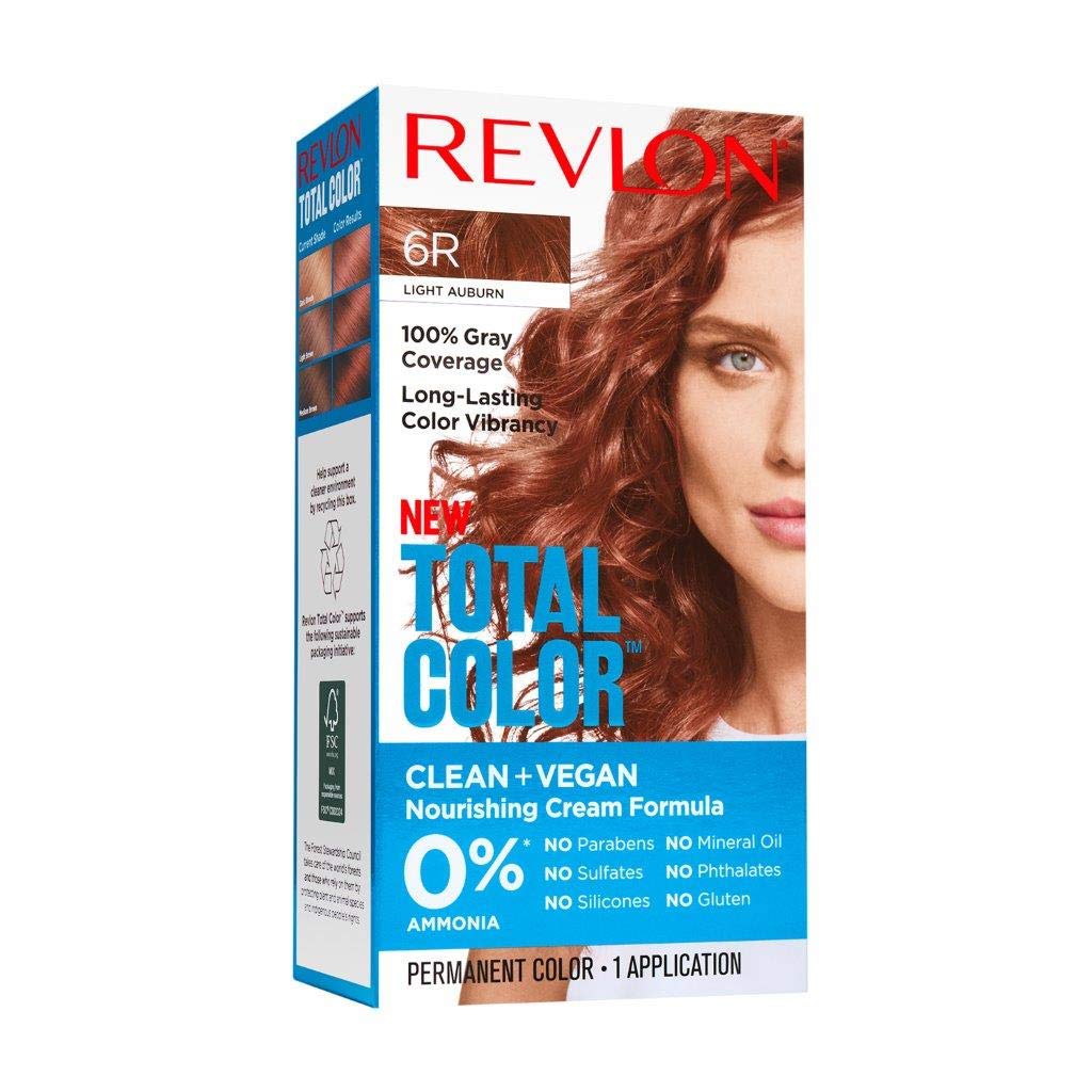 Revlon Total Color Permanent Hair Color, Clean and Vegan, 100% Gray Coverage Hair Dye, 6R Light Auburn, 3.5 oz : Beauty