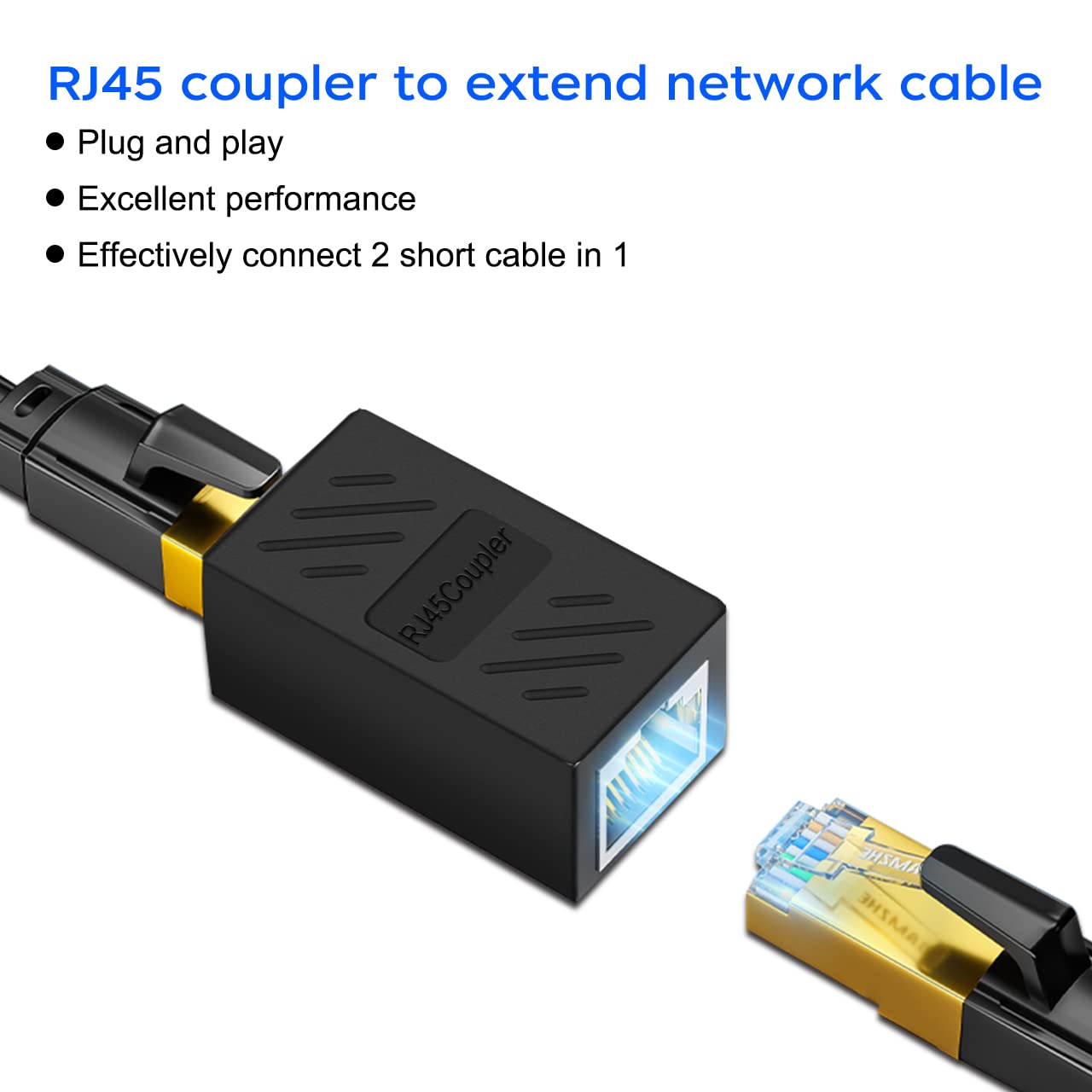 RJ45 Cat6 Coupler Ethernet Extender Connector, 10 Pack in line Coupler Cat7 Cat6 Cat5e Cat5 Ethernet Cable Extender Female to Female Black
