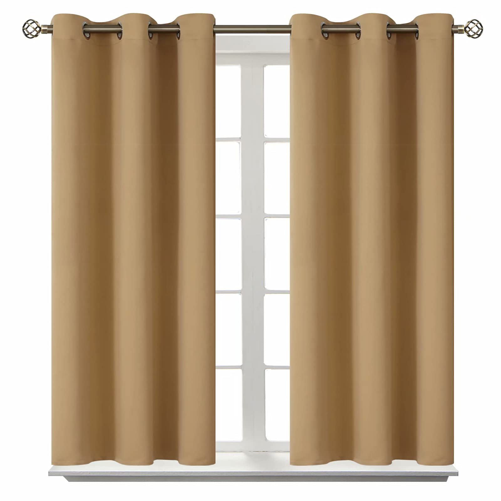 BGment Window Curtain, Blackout Curtains for Bedroom - Grommet Thermal Insulated Room Darkening Curtains for Living Room, Set of 2 Panels (38 x 45 Inch, Khaki)