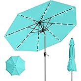 Patio Kingdom 10FT Solar Umbrella 32 LED Lighted Patio Umbrella Table Market Umbrella w/Tilt and Crank, UV-Resistant Outdoor Umbrella for Pool, Garden, Deck, Aqua Blue