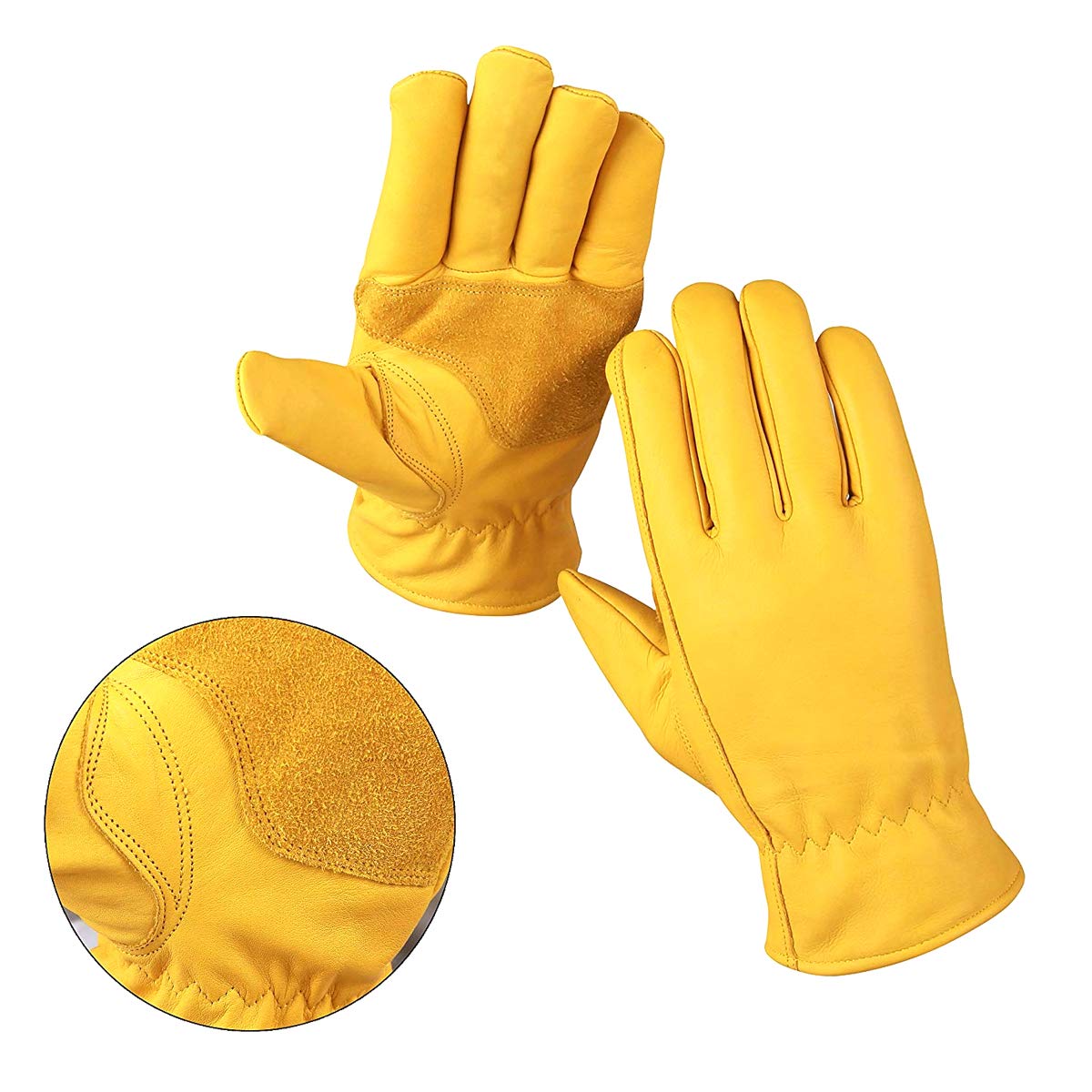Work Gloves Cow Grain Premium Leather Yellow Work Driver Gloves With