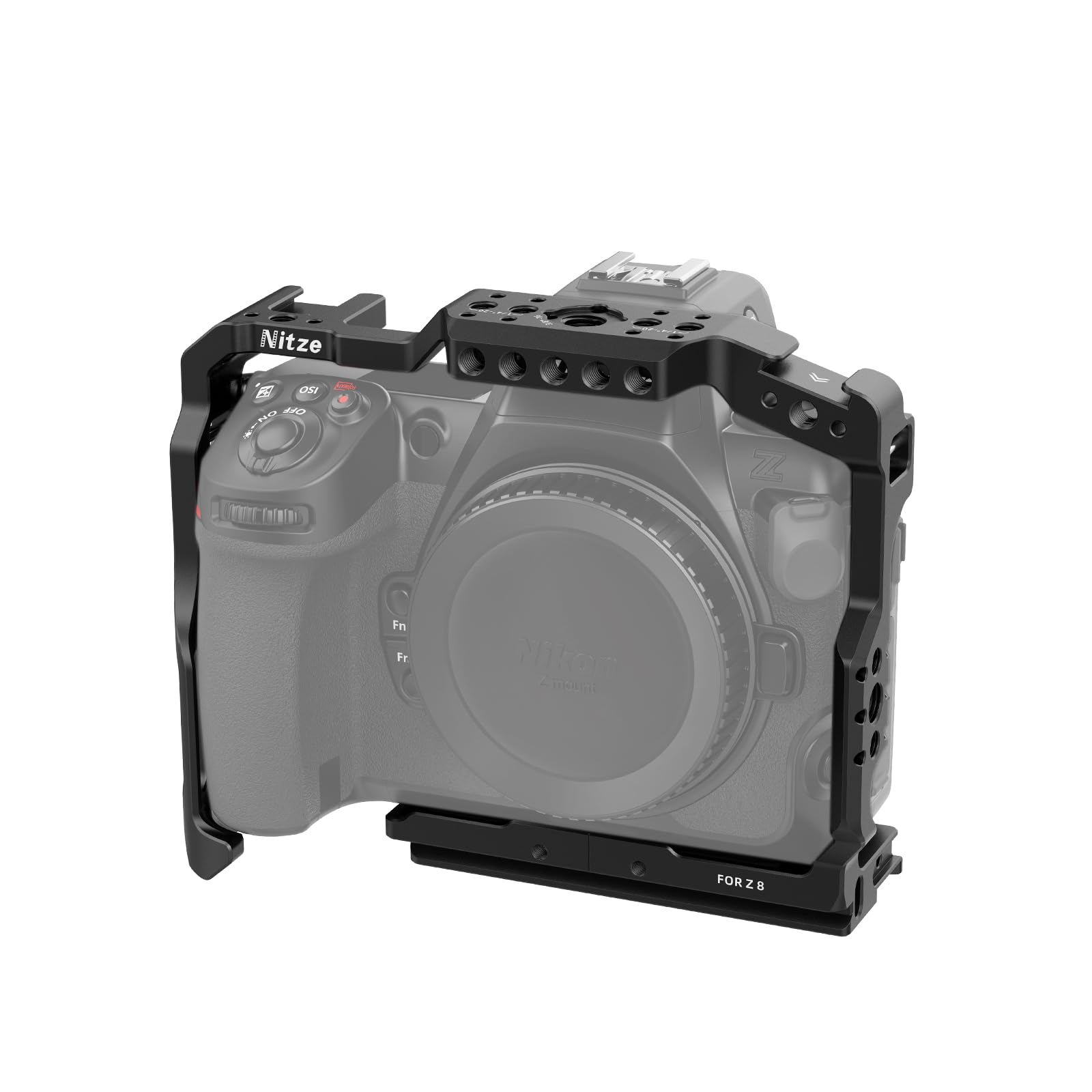 Nitze Z8 Cage for Nikon Z 8 Camera, with Built-in NATO Rail, Dual Cold Shoes and Arca Swiss Quick Release Plate - T-N01A