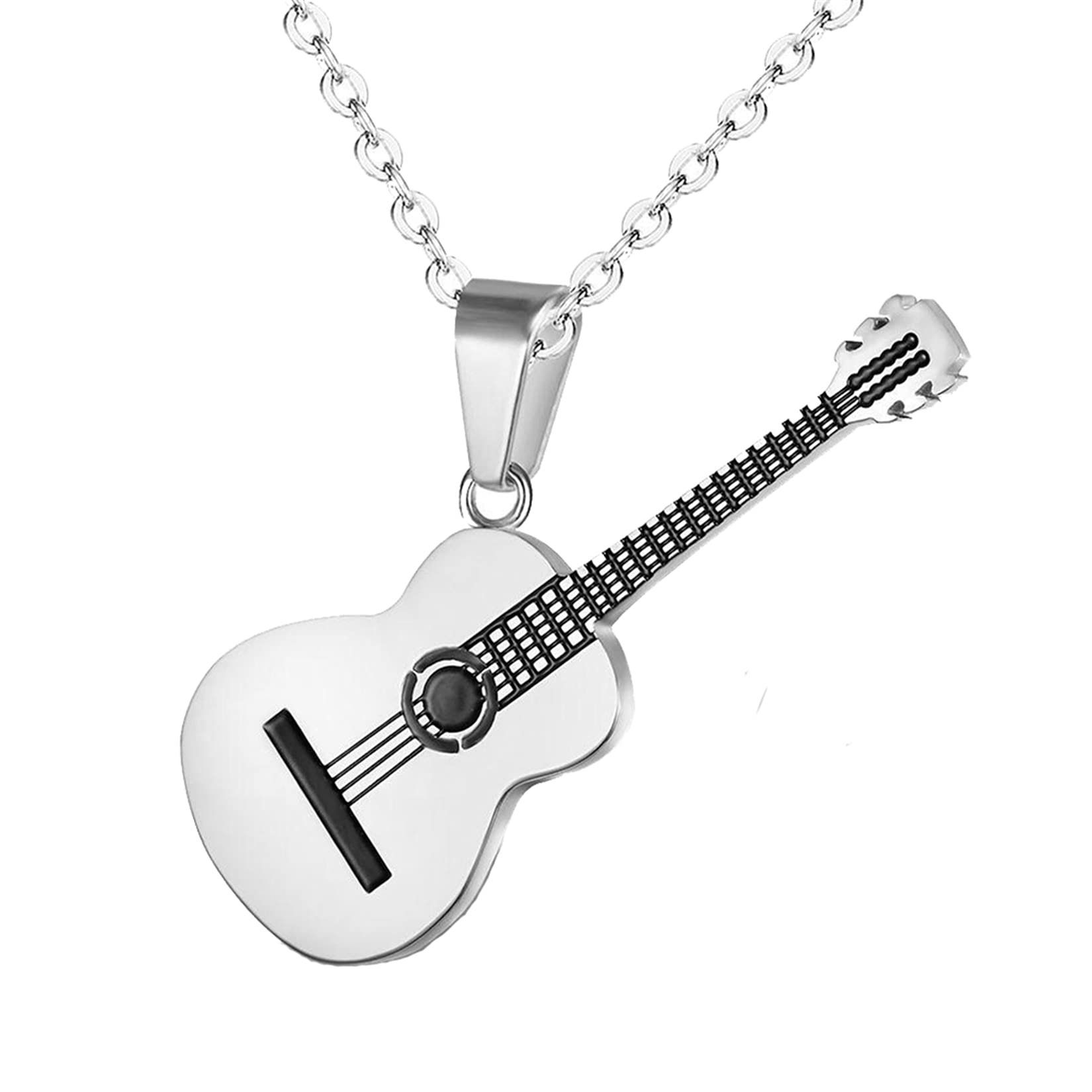 HMOOY Guitar Necklace, 316L Stainless Steel Guitar Pendant Necklace for Men, Adjustable Music Necklace, Lover's Gift, Musical Instrument, Musician Jewellery, Metal