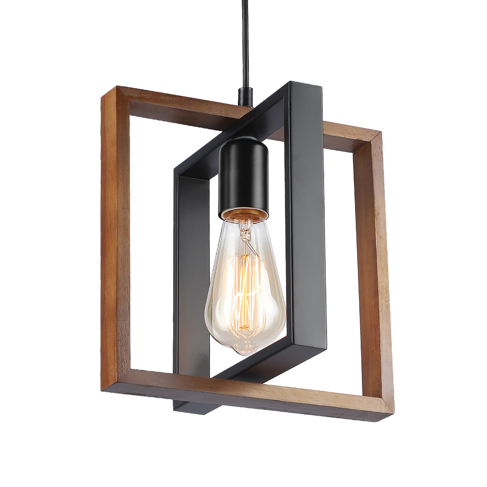 HvKvHvY Ceiling Lights Living Room Light Fitting, 1 Head Modern Wood and Metal Kitchen Black Chandelier, E27 Pool Table Ceiling Lighting, Adjustable Height Farmhouse Pendant Light