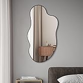 POZINO Irregular Wall Mirror, 35.4"x18.8" Asymmetrical Frameless Mirrors, Modern Wavy Decorative Mirrors, Odd Shaped Mirror for Living Room Bathroom Bedroom Entryway Fireplace