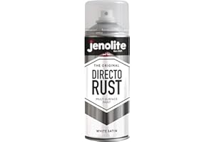 JENOLITE Directorust Satin Spray Paint | WHITE | 400ml (13.52fl oz) | Semi-Gloss Spray Paint | Wood, Metal, Plastic, Ceramic & Rusted Surfaces | Interior & Exterior Use | RAL9016