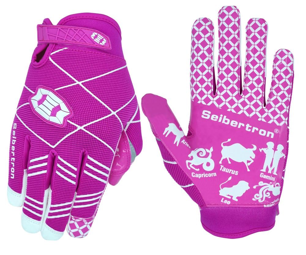 Seibertron Pro 3.0 12 Constellations Elite Ultra-Stick Sports Receiver Glove Football Gloves Youth And Kids Pink XL