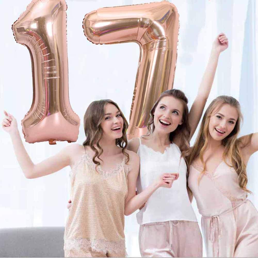 Ceqiny 40" 17th Number Mylar Balloon, 18" Star Heart Foil, 12" Sequins Latex for Birthday Party Wedding, Bridal Shower - Image 4