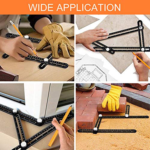 KEGOUU Multi Angle Measuring Ruler, Premium Aluminum Ultimate Template Tool/Layout Tool/Angle Finder Woodworking Tool/Flooring Angle Ruler for Handymen, Builders, Craftsmen, DIY-ers (4 sides, Black)