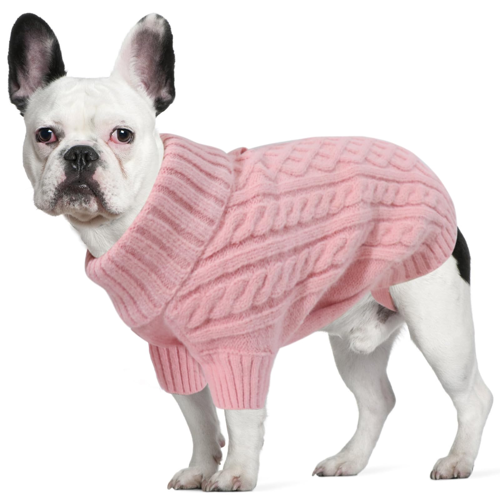 LiebeDD Dog Jumpers Medium Size, Turtleneck Knitted Dog Sweater with Leash Hole Winter Warm Jumper for Medium and Large Dogs Cold Weather Knitwear for Dachshund French Bulldog, Pink — image 1