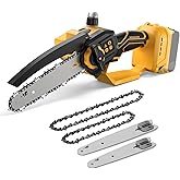 Mini Chainsaw Cordless for Dewalt 20V MAX Battery,8-Inch and 6-Inch 2-IN-1 Brushless Chainsaw with 750W Brushless Chain saw - 24.6FT/S Cutting, 4000RPM, for Wood Cutting(Battery Not Included) (Yellow)