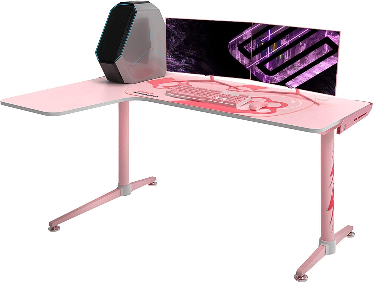 EUREKA ERGONOMIC L60 Pink Gaming Desk 60" X 43" Large Home Office Computer PC Desks with Cute