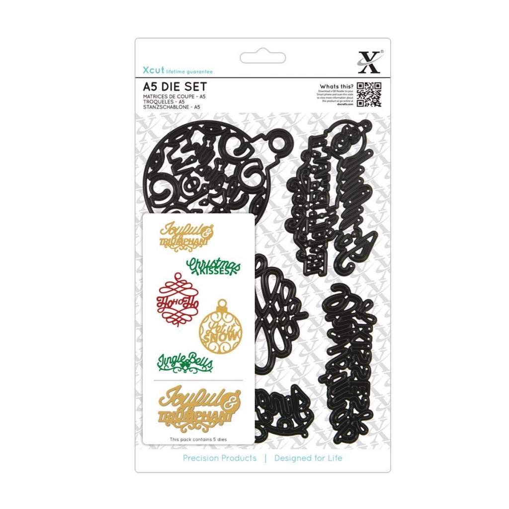 Docrafts 5-Piece Christmas Sayings Carbonised Steel A5 Die Set