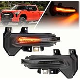 Sequential LED Side Mirror Light for 2022-2024 Toyo'ta Tundra Sequoia | Dynamic Amber LED Strips Side View Mirror Blinker Indicator Lamp Euro Style Smoked Lens
