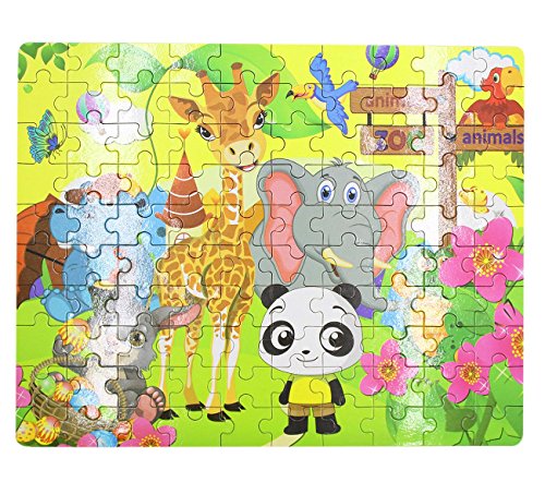 100 Pieces Kids Wooden Jigsaw Puzzle for toddlers 3-6 Ages, Kids Educational Puzzles Toys to Develop Dexterity and Problem Solving, with a Storage Box(Zoo Animals) - Thumbnail 3