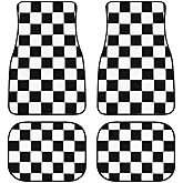 Plaid Car Floor Mats Set of 4,Geometric Checkered Plaid Pattern Vehicle Front Rear Carpets Mats Black White Car Floor Rugs Non-Slip Auto Foot Mats Car Accessories Universal Fit for Car SUV Truck Van