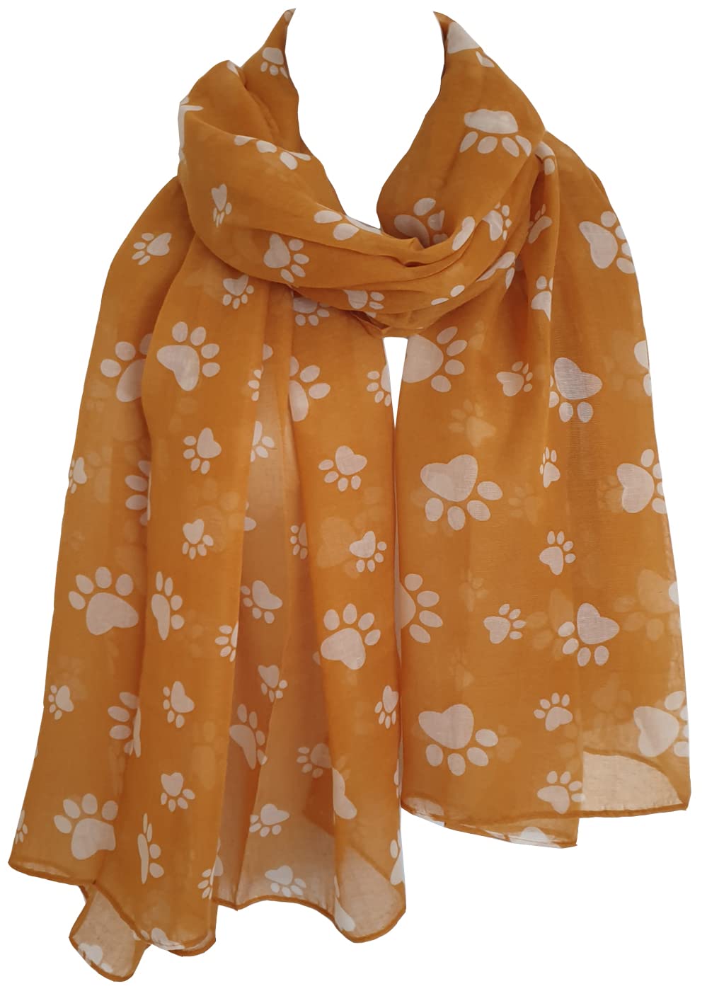 GlamLondon Women's Paw Print Scarf Animal Cats Dogs Paws Wraps Shawl Scarves (Mustard)