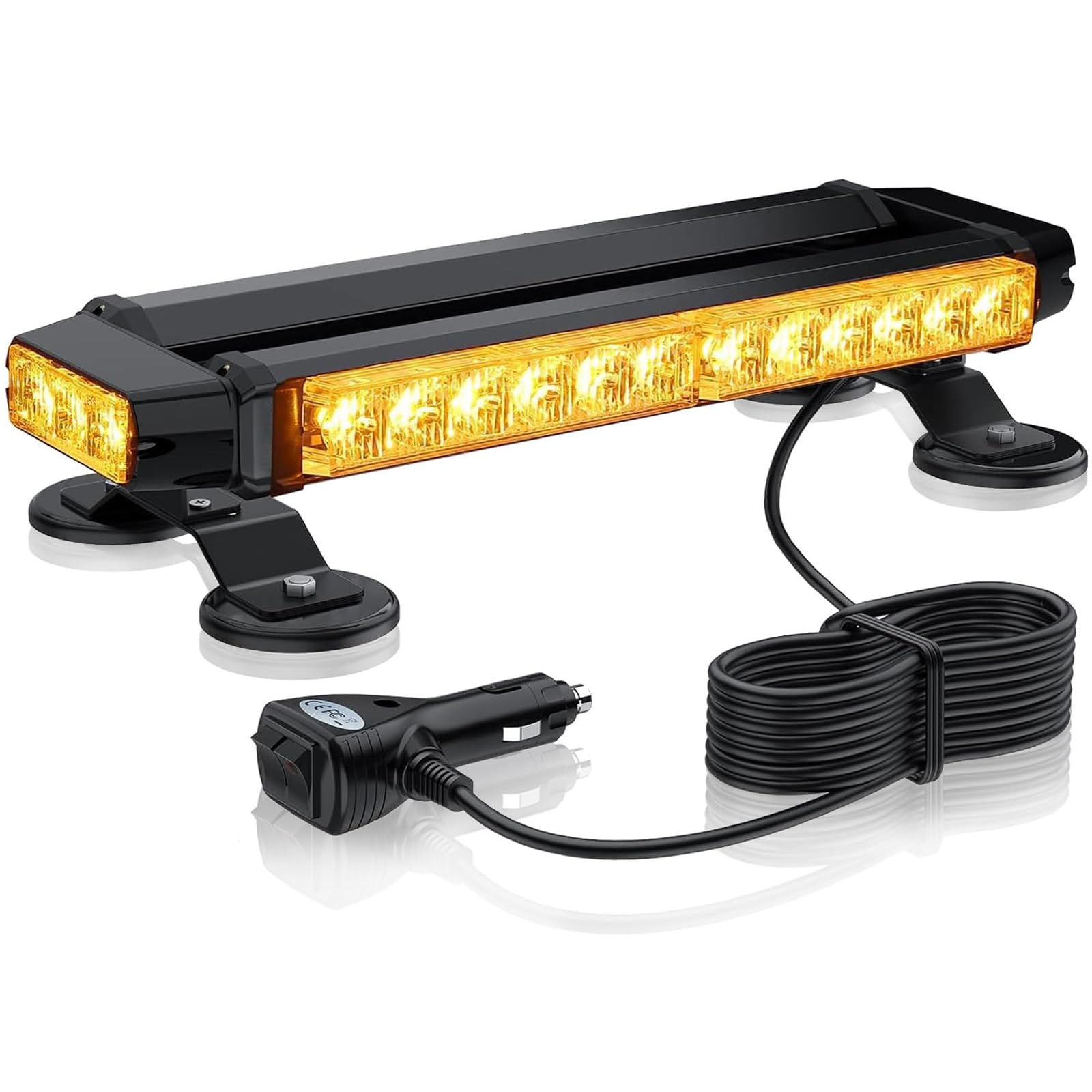 eSynic 12/24V Magnetic Flashing Beacon Lights 30 LEDs IP65 Waterproof Amber Roof Beacons 36.5cm/14.4 Inch Flashing Strobe Emergency Light Bar with 7 Flash Modes for Vehicles Car Truck etc