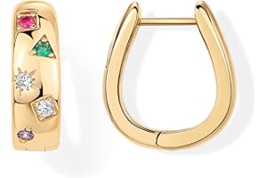 PAVOI 14K Gold Plated 925 Sterling Silver Posts Chunky Huggie Earrings for Women | Multi-Colored Cubic Zirconia Statement Hoop Earrings
