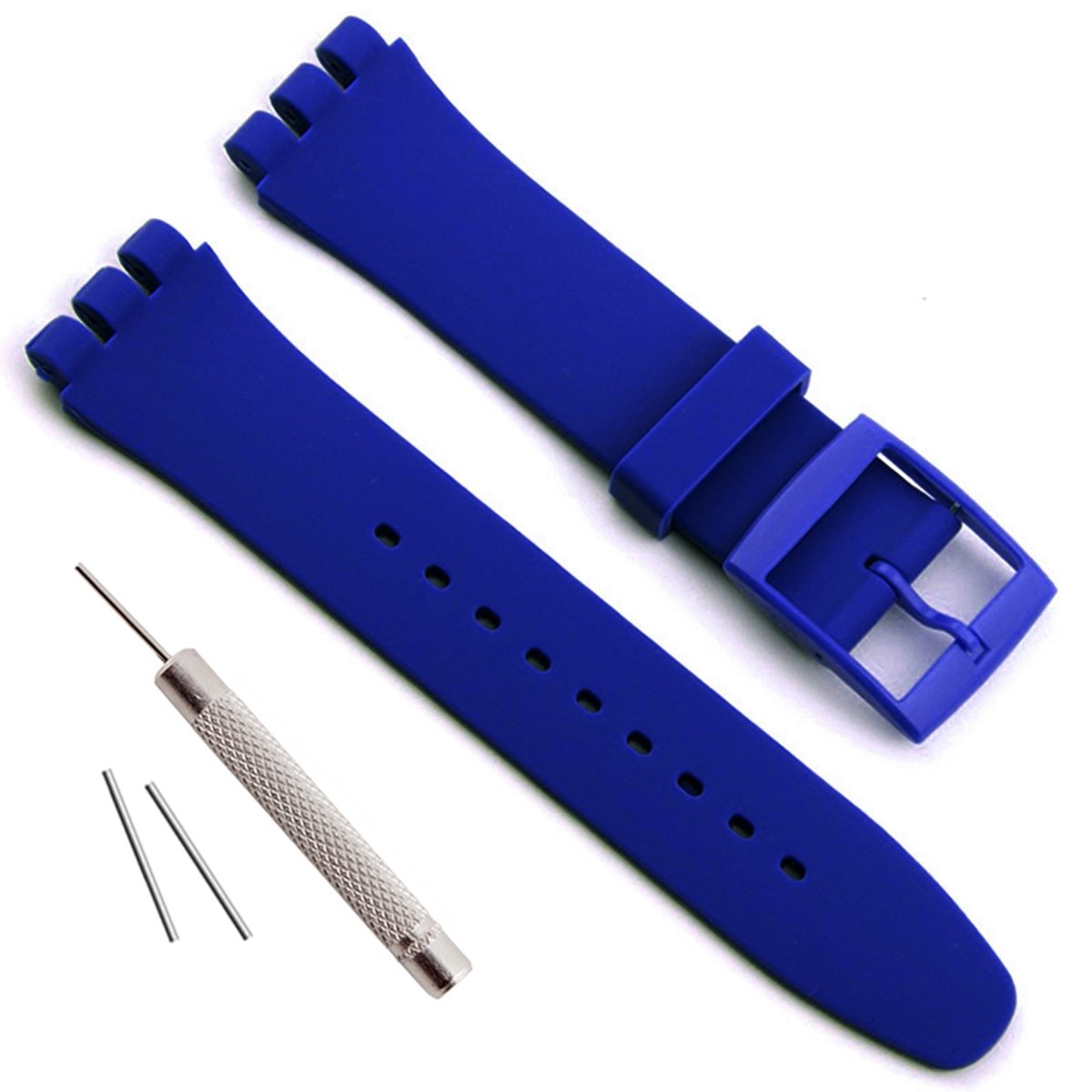 Replacement Waterproof Silicone Rubber Watch Strap Watch Band for Swatch (17mm 19mm 20mm) (17mm, Azure)