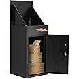 JFHID Package Delivery Box for Outside,Lockable Anti-Theft Parcel Drop Box with Mailbox Waterproof Weather Resistant Full Metal Frame for Porch Fence Curbside (38.3"x17"x16", Black)