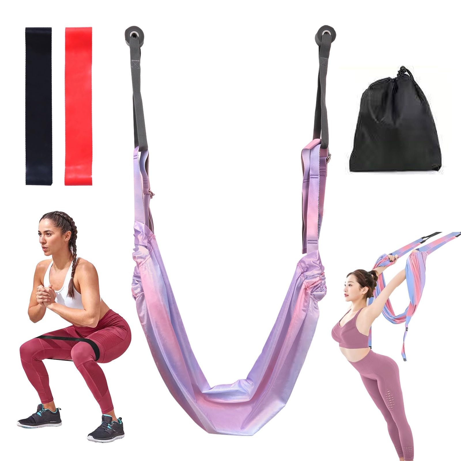 mumisuto Yoga Swing Set, Aerial Yoga Hammock Silk Anti Gravity Inversion Swing Exercises Sling Kit Aerial Yoga Rope Adjustable Height Leg Stretcher Strap for Pilates Dance Splits (Colorful)