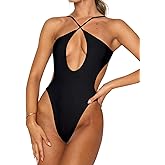 Roevite Sexy One Piece Swimsuit for Women Criss Cross Halter Neck Swimwear Cut Out Bathing Suit Thong 1 Piece Swimsuit
